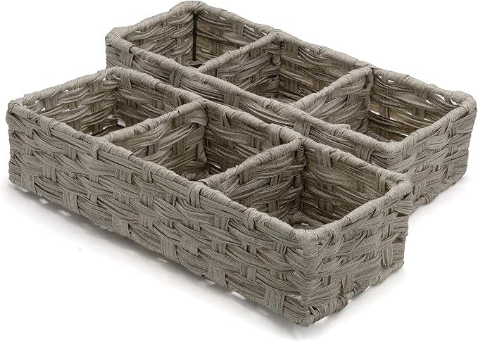 BROOKSTONE, [2 PACK SET] Wicker Storage Basket, Boho Organization and Storage Container, Decorative Shelf Bin, Over the Toilet Paper Reserve, Suitable for Any Home Décor Style