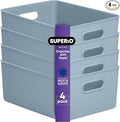 Superio Ribbed Collection - Decorative Plastic Basket Open Home Storage Bins Organizer, Large Blue (4 Pack) Container Boxes for Organizing Closet Storage Bins for Shelves 15 Liter/16 Quart