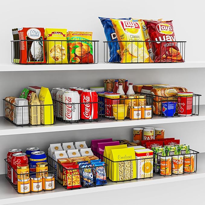 Joben Oligey 9 PACK (3 Szie) Small Wire Storage Baskets for Organizing,Pantry Organization Bins for Cabinets, Metal Basket for Kitchen, Bathroom Organizer (Black-9)