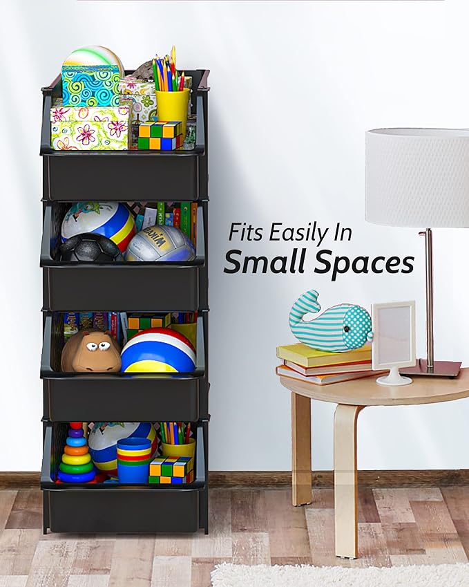 TidyFriend 4 Pack Stackable Storage Bins Open Front for Pantry Organizers and Storage, Pantry Storage for Food, Kitchen and Home Organization, Plastic Storage Bins, Dorm Room Essentials (Black)