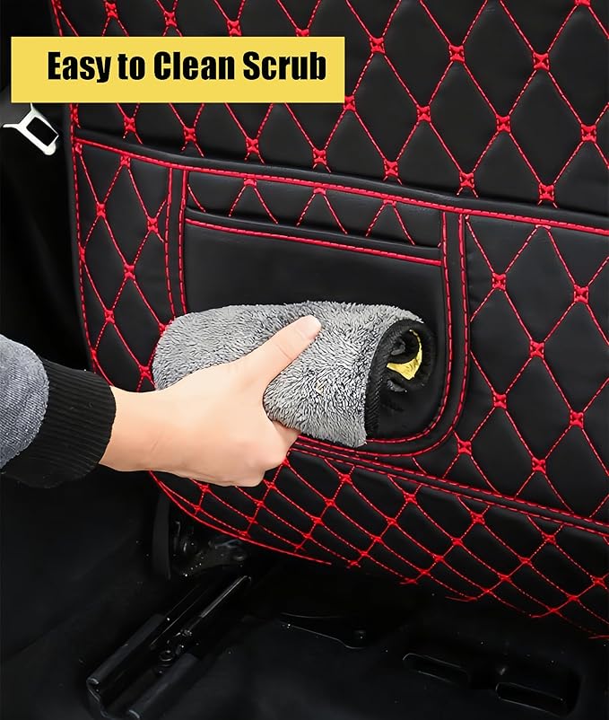 Leatherette Car Seat Protector - 2 Pack Large Car Kick Mats with Storage Pockets Organizer Seat Back Cover Against Dirty Shoes & Scratches, Universal Fit for Most Vehicles, Black with Red Line
