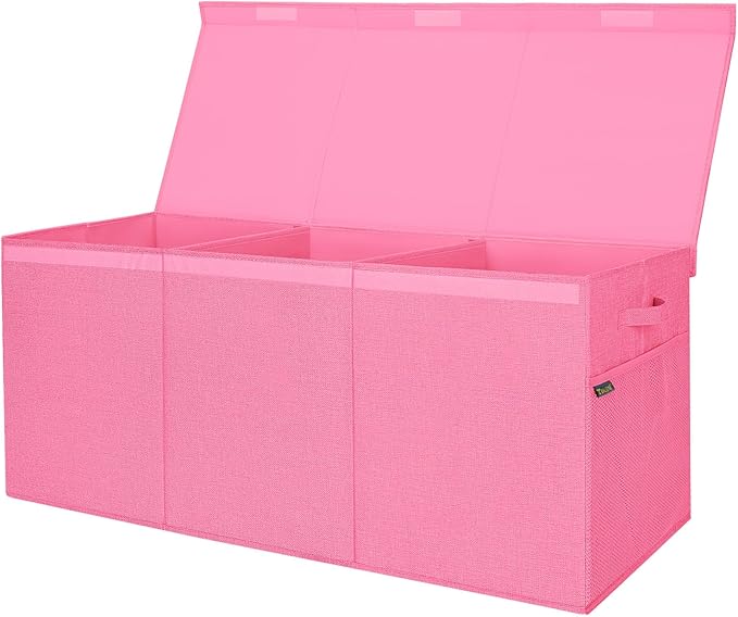 BALEINE Fabric Storage Bins with Lid, Collapsible Extra Large Storage Boxes Bins Baskets with Divider for Home Organizing (37.5"x13"x16", Pink)