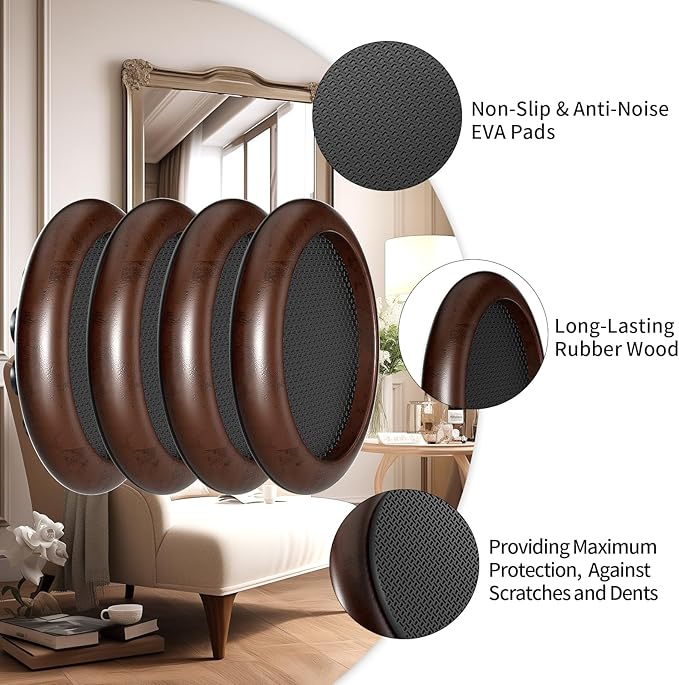 Ezprotekt 2 inch Non Slip Wood Furniture Pads for Hardwood Floors, 8 Pcs Round Anti Slip Furniture Coaster Cups Floor Protectors with Anti-Slide EVA for Chair Sofa Table Bed Couch (Dark Brown)