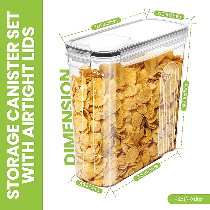 Utopia Kitchen Cereal Containers Storage Set – 2 Pack 4L(135.2 oz) Airtight Food Storage Containers with Lids, BPA-Free Cereal Dispensers for Pantry Organization and Storage (Clear)
