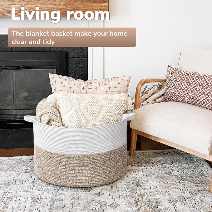Goodpick Large Cotton Rope Basket, 83L Big Woven Storage, Blanket Organizers and Storage, Baby Nursery Laundry Basket, Extra Large Toy Bin for Storage, 21.7 x 13.8 inches