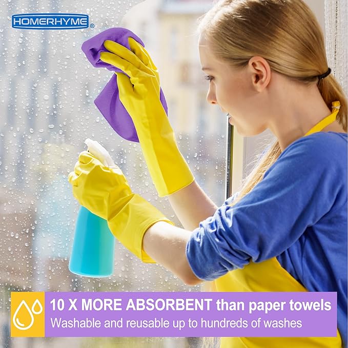 HOMERHYME Microfiber Cleaning Cloth, 12 Pack Purple Cleaning Rags,12" X 11" Lint Free Dish Towels Wash Cloths, Reusable Microfiber Towels for Home and Kitchen Bathroom Apartment Cleaning Supplies