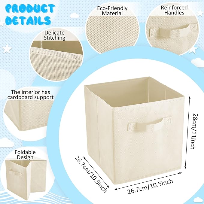 Yinder 12 Pcs Cube Storage Bin White 11'' Storage Bins for Playroom Decor Colorful Bins for Kids Foldable Baskets for Nursery Organizer Boxes Fabric Boxes