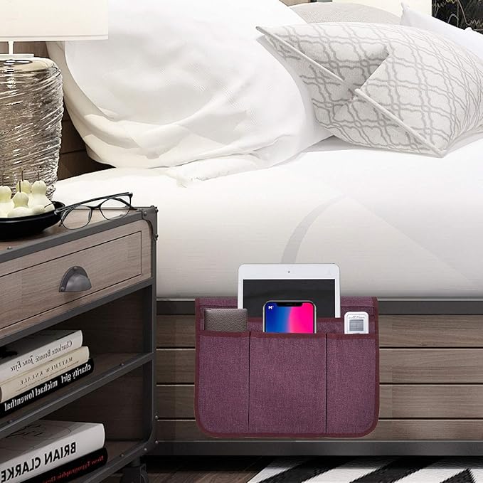 Bedside Caddy Bedside Storage Organizer Magazine Phone Tablet iPad Remote Holder, Organizer Caddy for Home College Dorm Bed, Sofa, Bunk Bed (Purple)