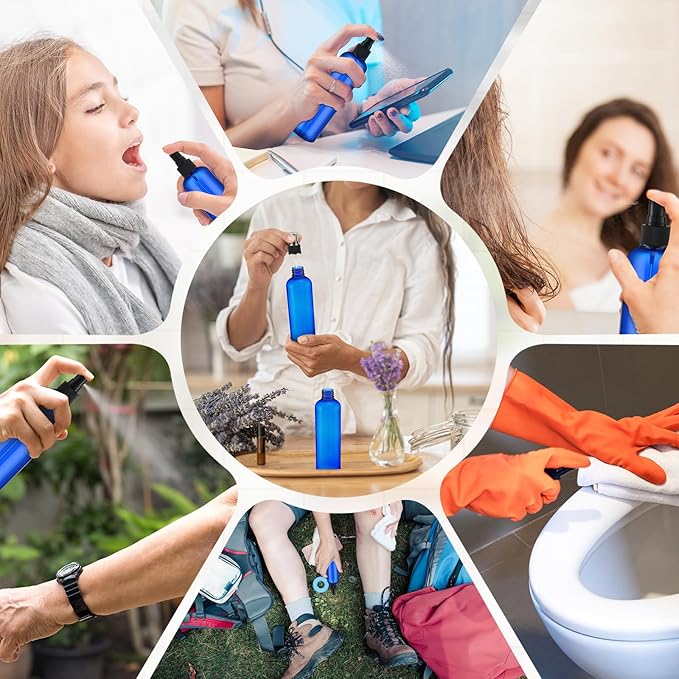Eccliy 32 Pcs 8 oz Spray Bottles Fine Mist Plastic Spray Bottles Clear Empty Sprayer Hairs Refillable Travel Sprayer with Pump Cap for Cleaning Oils Travel Perfumes(Blue,Clear)