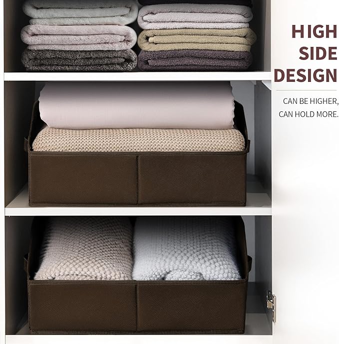 Clothes Organizers and Storage - Fabric Cube Bins with Handles, Storage Baskets for Shelves, Trapezoid Collapsible Boxes for Home, Dorm, Office, 10 Pack, Brown