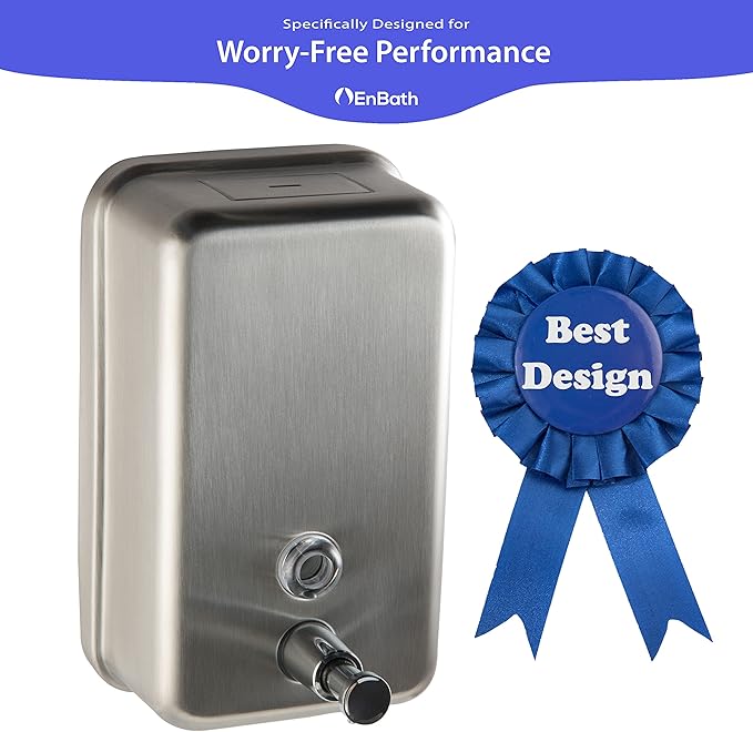Commercial Soap Dispenser Wall Mount - Stainless Steel Wall Mounted Soap Dispenser for Bathroom - New Superior Design with Premium Anti-Leak Pump and Corrosion-Proof Lining - 37oz (1100ml) by EnBath