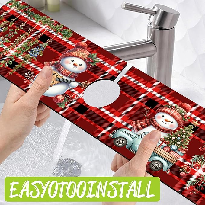 Chrismas Sink Faucet Absorbing Mat Christmas Sink Splash Guard Drying Mat for Kitchen Bathroom Faucet Sinkmat 23.5"X5.5"