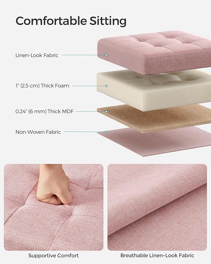 SONGMICS Storage Ottoman, Foldable Small Ottoman Foot Rest, 11.8 Inches Foot Stool, Cube Ottoman with Storage, Load up to 286 lb, for Living Room, Bedroom, Dorm, Jelly Pink ULSF028R01