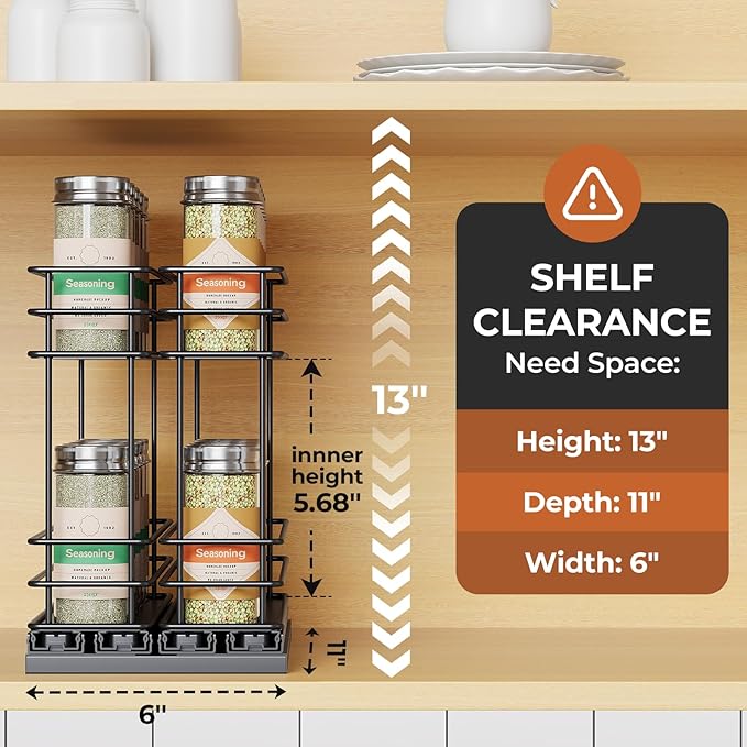 Pull Out Spice Rack Organizer for Cabinet, Slide Out Spice Racks, Easy to Install Spice Cabinet Organizers, 5.28" Wx10.43 Dx8.26 H, 2 Drawers 2 Tiers(Black)
