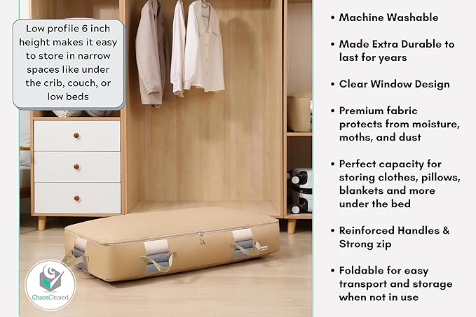 Under Bed Storage Containers for Toys, Clothes, Shoes etc. Underbed Organizer Bag that slides Under the bed without friction or wheels. Low profile 6" height is great for under the couch or other