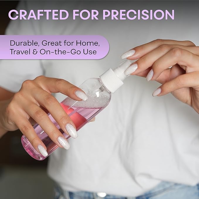 BRIGHTFROM Fine Mist Spray Bottles 8 OZ, Empty Refillable Containers - Essential Oils, Disinfectant Spray, Water 2 PACK (Clear, White Mist)