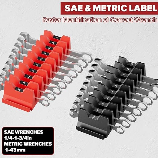 40PCS Modular Wrench Organizer - Wrench Tool Organizers for Tool Drawer Storage, Wrench Storage Set with Metric & SAE Label, Wrenches Rack Tool Gift for Professional Mechanics Men, Black & Red