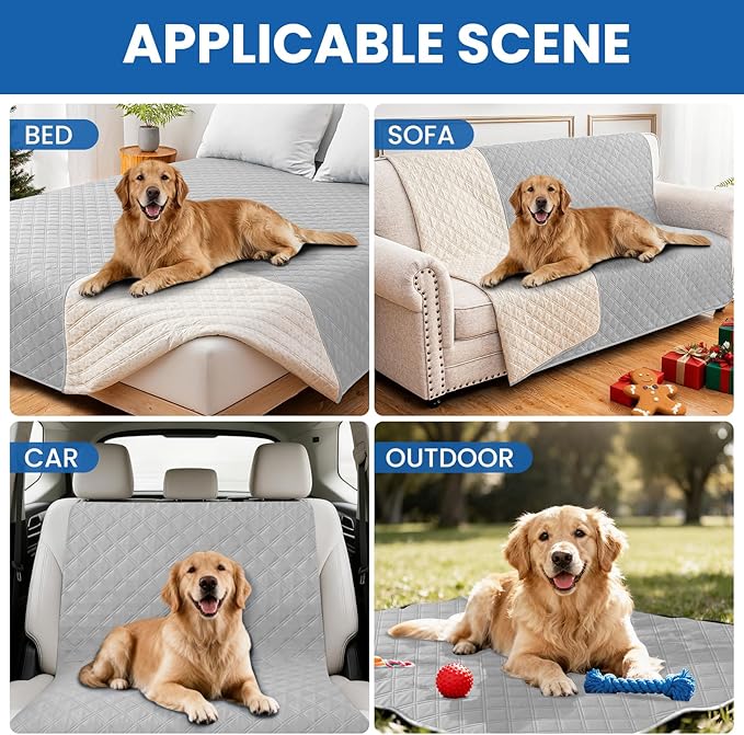Waterproof Dog Bed Cover, Non-Slip Dog Blanket for Couch, Couch Covers for Dogs Washable, Pet Blanket for Furniture, Pet Bed Mat for Sofa, Car, Pet Supplies (82x102 Inch, Light Grey)