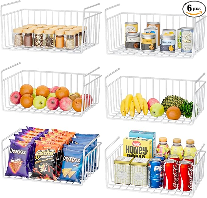 SUFAUY 6-Pack Under Shelf Basket Storage, Wire Shelves for Storage and Organization, Under Cabinet Paper Plate Dispenser Organizer Holds up to 22lbs for Pantry Closet, 10.6“d x 16" w, White