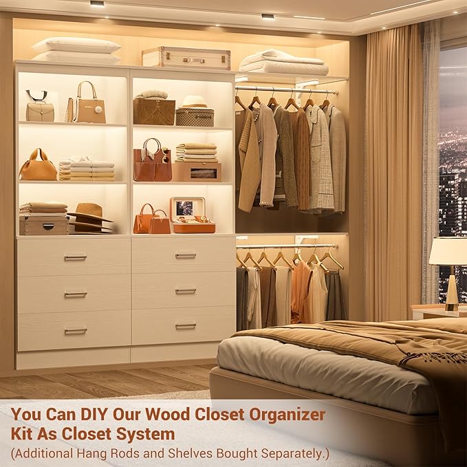 Aheaplus 23.6" Closet Drawers System, Wood Closet Organizer System with 3 Drawers, Modular Small Walk-in Closets Storage Unit, White (23.6" L x 13.8" W x 71" H)