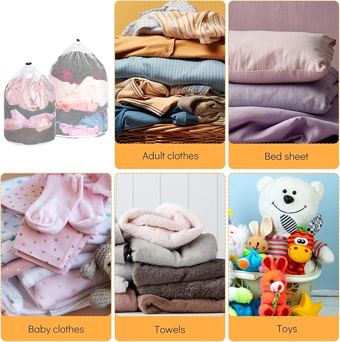 Mesh Laundry Bags, 4 Pcs Heavy Duty Laundry Washing Bags for Dirty Clothes Net Bag with Drawstring Garment Bag for Washing Machine for College Dorm, Apartment, Laundromats, Travel, White