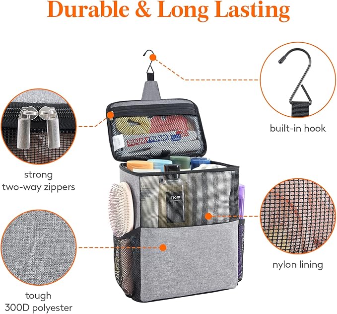 Lifewit Mesh Shower Caddy Bag Portable for College Dorm Room Essentials, Hanging Organizer Basket, Quick Dry Tote Bag for Camping, Bathroom, Beach, Travel, Large, Grey