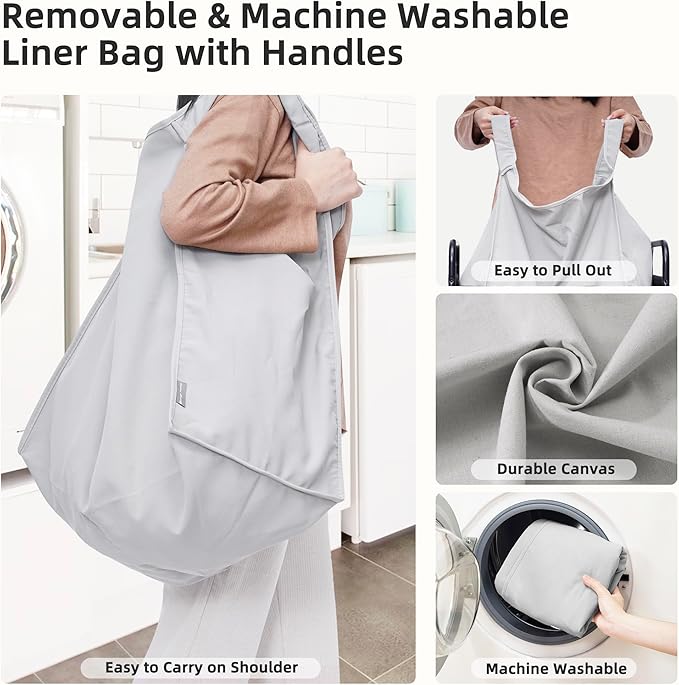 STORAGE MANIAC Rolling Laundry Hamper with Wheels 3-Section Laundry Sorter Rolling Laundrys Basket on Wheels with Removable Bag Clothes Hamper Laundrys Organizer Cart Bathroom Bedroom 120L Grey