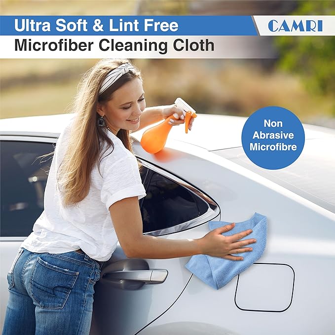 CAMRI Microfiber Towel Cleaning Cloth – Pack of 12, Size 12.6” x 12.6”, Blue, Lint Free, Super Absorbent, Streak Free, Washable, Multipurpose Cleaning Rags for Kitchen, Glass, Car, Mirror