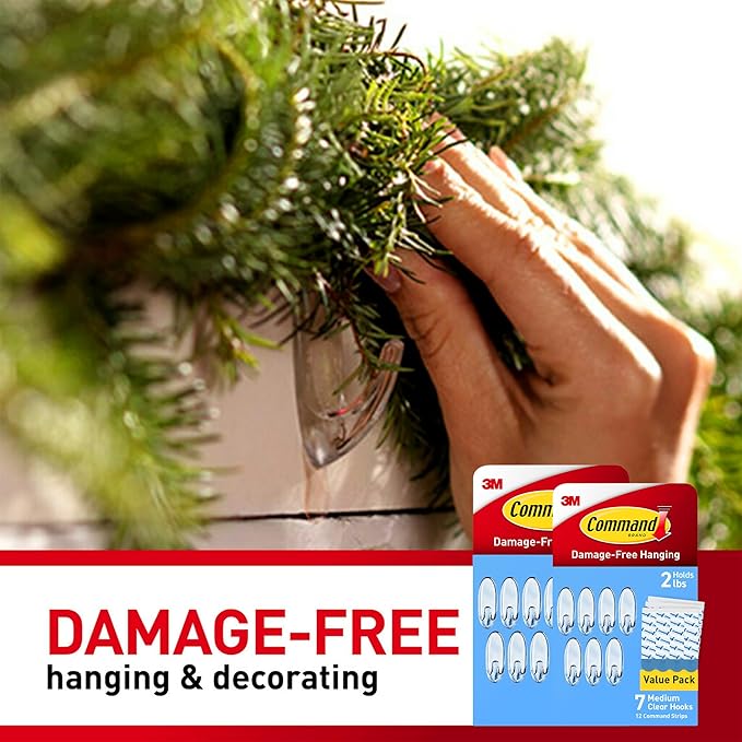 Command Clear Medium Hooks, 14 Hooks, 24 Strips - Easy to Open Packaging, Organize Damage-Free