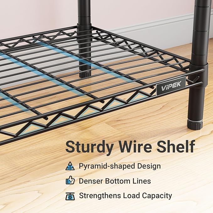 VIPEK V5 Medium Portable Closet Wardrobe Heavy Duty Clothes Rack, Freestanding Closet Metal Clothing Rack with 4 Hang Rods & 8 Shelves, Adjustable Custom Closet Rack, 56.7" Lx15.7 Wx76.4 H, Black
