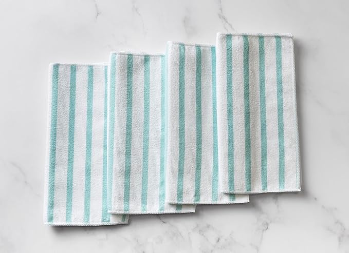 Martha Stewart Microfiber Cleaning Cloths, Ultra-Absorbent, Lint-Free Cleaning Towels for Home & Kitchen, Teal Stripes, 11 Inches, 24 Count