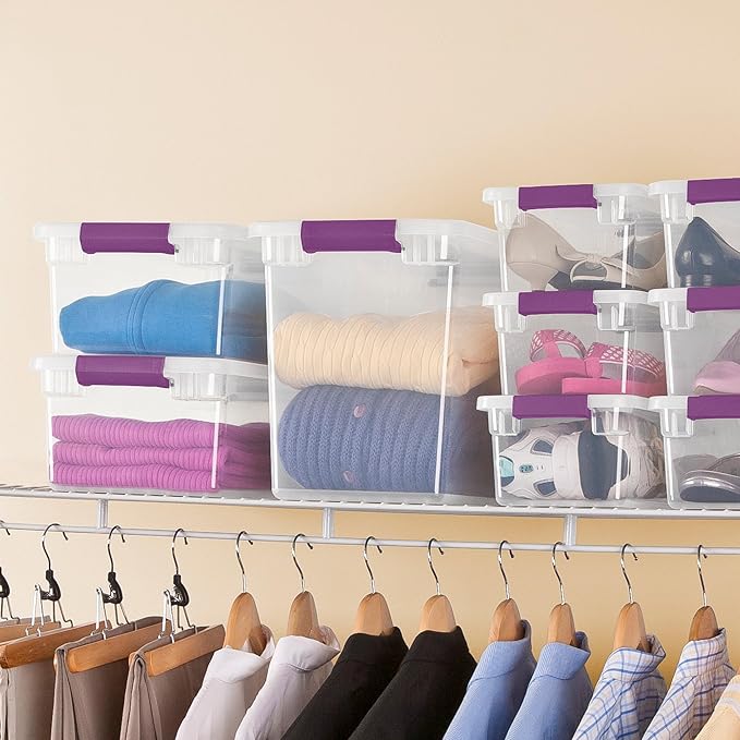 Sterilite 6-Pack 27 Quart ClearView Latch Box, Stackable Organizer Bins with Latching Lids - Clear Plastic Organization Containers for Closet, Bedroom, Shelving Units and Everyday Home Storage