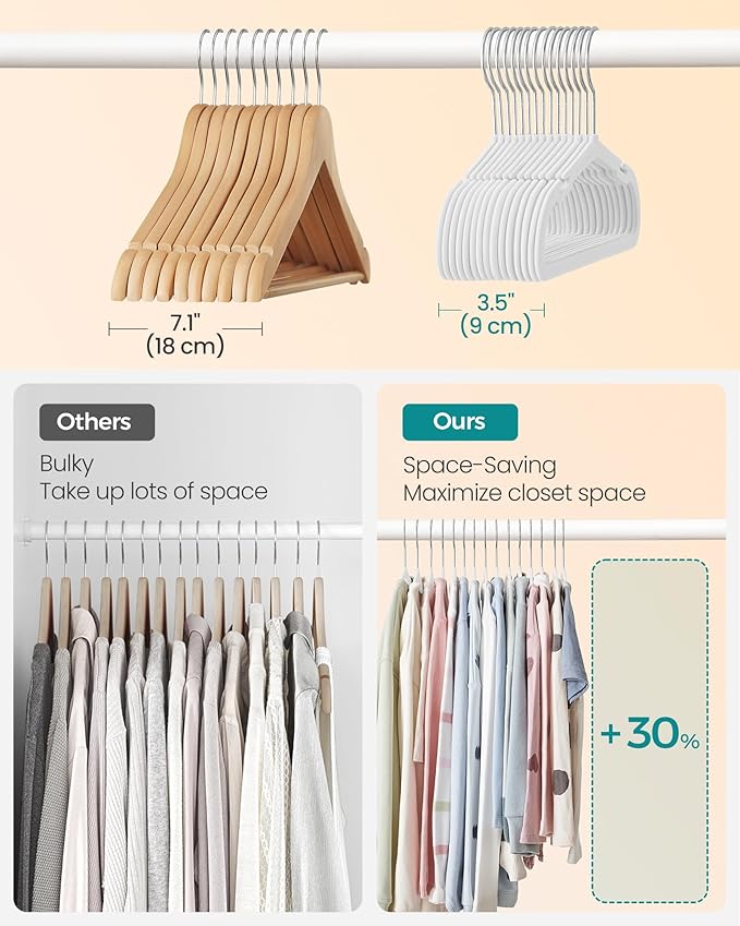 SONGMICS Baby Hangers 50 Pack, 11 x 6.9 Inches, Non-Slip Velvet Kids Hangers for Closet, Space-Saving, Wide Shoulder Notches, Cloud White UCRF037W01