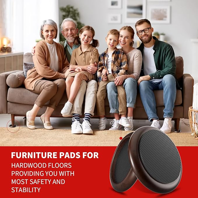 Ezprotekt 2 inch Non Slip Wood Furniture Pads for Hardwood Floors, 8 Pcs Round Anti Slip Furniture Coaster Cups Floor Protectors with Anti-Slide EVA for Chair Sofa Table Bed Couch (Dark Brown)