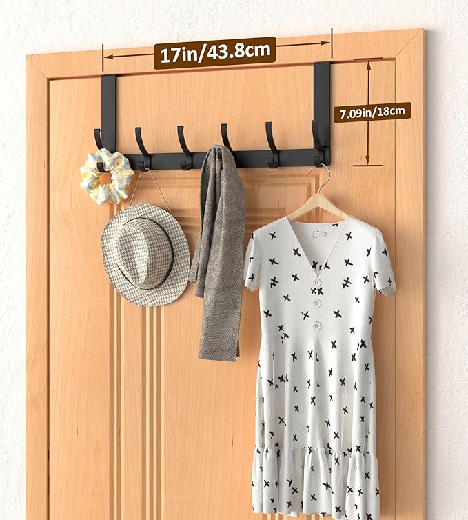 CHAUNCEY HOME Over The Door Hooks Hanger with 7" Arms, Door Hooks for Hanging, Fit 1 3/4" Door, Tool-Free Assembly, F7U, Towel Racks Organizer Holder for Bathroom - Black