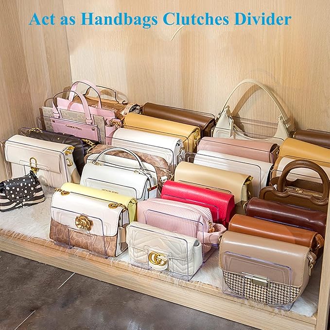 Marte Vanci Clear Acrylic File Sorter, Sturdy Desk File Organizer Shelf Book Holder Purse Handbag Clutch Divider File Folder Rack for Letter Cookbooks Home Office Kitchen Supplies 4 Sections (4 Pcs)