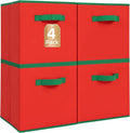 STORAGE MANIAC Storage Cubes, 11 Inch Durable 4 Pack Storage Shelf Basket for Christmas, Fabric Foldable Collapsible Bins with Handles for Organization, Closet, Shelves, Offices, Toys, Red