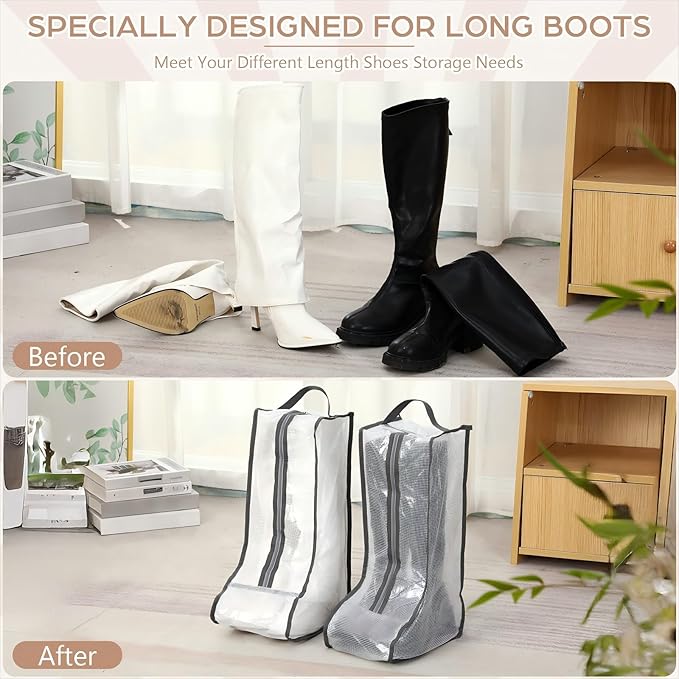 4 Pack Shoe Storage for Closet 26-30 Pairs Foldable Dust Proof Shoe Boot Storage Container Bags for Sneakers Tall Boots Heels Slippers with Clear Cover Reinforced Handles for Home Travel