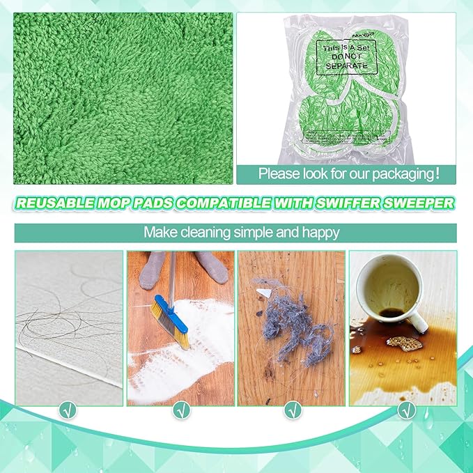 Nuogo 8 Pack Reusable Wet Mop Pads Refills Compatible with Swiffer Sweeper Mops Household Cleaning Washable Mop Pads for Wet & Dry Use (Mop is Not Included)