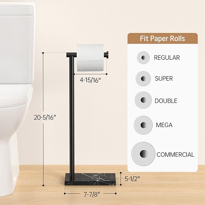 KES Natural Marble Toilet Paper Holder Stand Bathroom Free Standing Toilet Paper Holder 18/8 Stainless Steel, Matte Black, BPH285S1-BBK