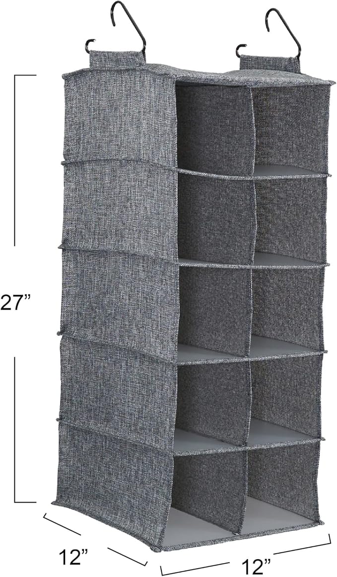 Household Essentials 10 Pocket Hanging Shoe Closet Organizer with Hooks