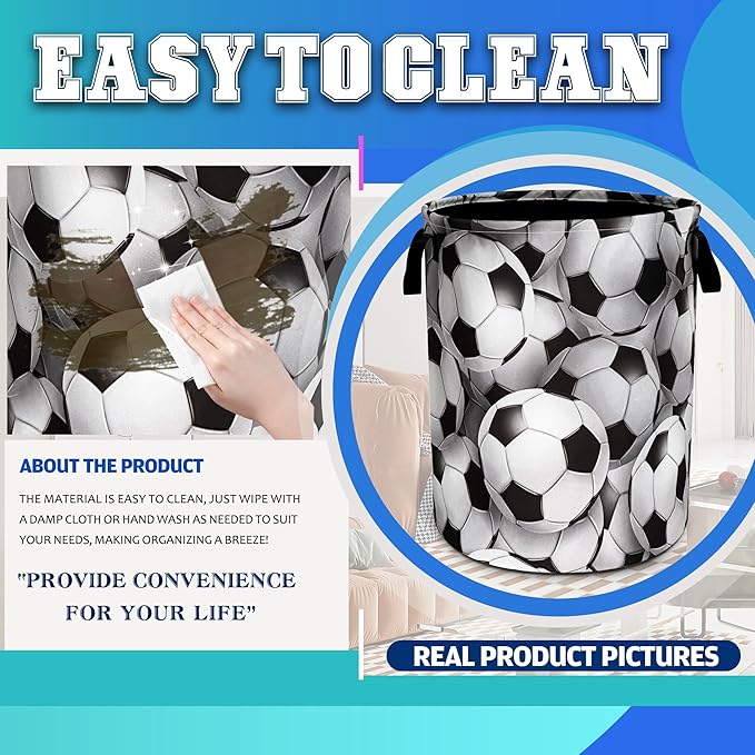 Soccer Ball Laundry Basket Oxford Cloth Funny Ball Laundry Hamper With Handle Foldable Portable Clothes Storage Basket 18.9 X 16.5 In Storage Bag For Laundry Room/Bathroom/Bedroom/Dormitories