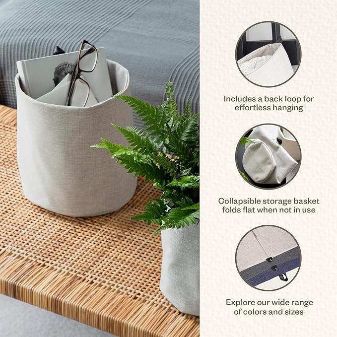 Bigso Box of Sweden Soft Hang Around Hanging Storage Basket Small | for Organizing Everyday Necessities | Collapsible Wall Hanging Storage Basket for Closets | 6.7" x 6.7" | Small | Beige