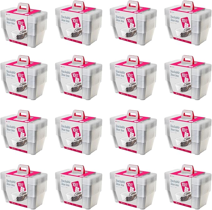 Life Story 6 Liter Shoe, Accessory, and Closet Plastic Storage Box Multi-Purpose Lidded Stacking Tote Containers, Clear (160 Pack)