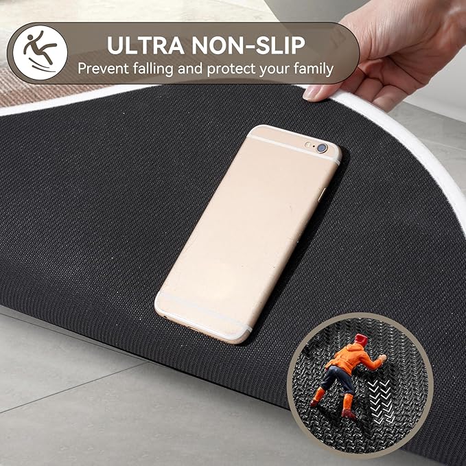 YDKGL Half Circle Bath Mat, Thin Bathroom Rugs Fit Under Door Quick Dry Non Slip Washable Bathroom Mat with Rubber Backing, Absorbent Half Round Shower Rug, Brown Beige 16x24