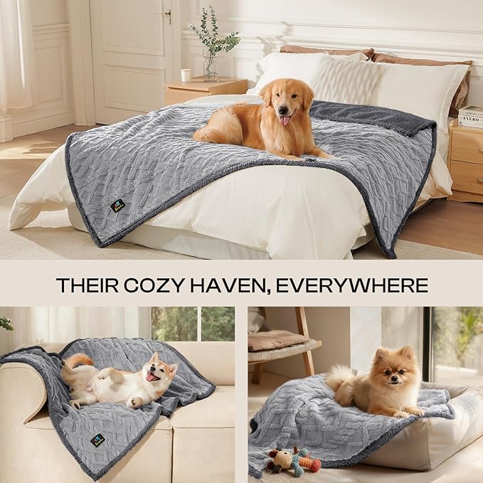Luciphia Waterproof Pet Blanket, Liquid Pee Proof Dog Blanket for Sofa Bed Couch, Reversible Sherpa Fleece Furniture Protector Cover for Small Medium Large Dogs Cats, Light Grey King Size（90" x 82"）