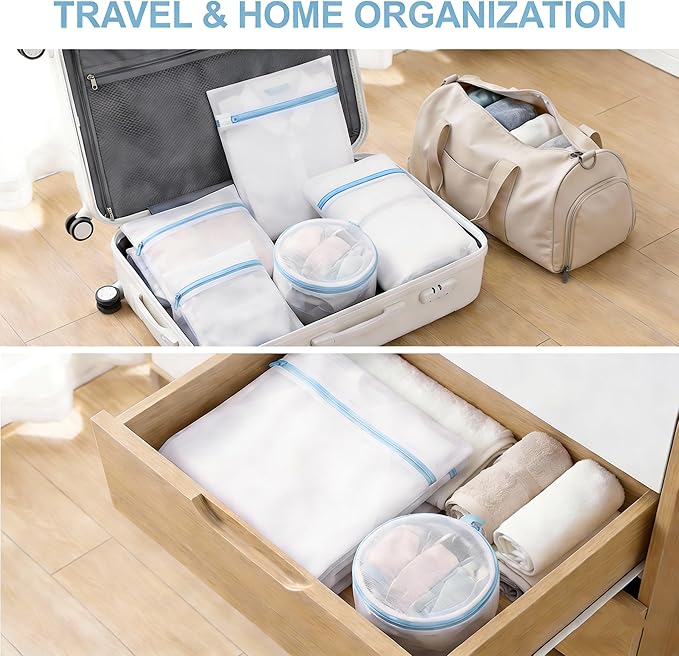 6 Pack Mesh Laundry Bags for Delicates with Auto-Lock Zipper, Durable Fine Washing Bag for Lingerie, Socks, Baby Clothes, Reusable Garment Bags for Travel, Storage & College Dorm (1L 2M 2S 1Bra Bag)