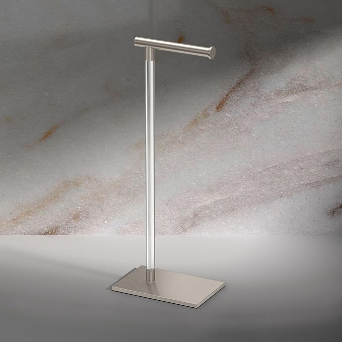 Gatco 1331SN Modern Rectangle Base Freestanding Toilet Paper Holder 22.25" Satin Nickel/Acrylic with Weighted Base