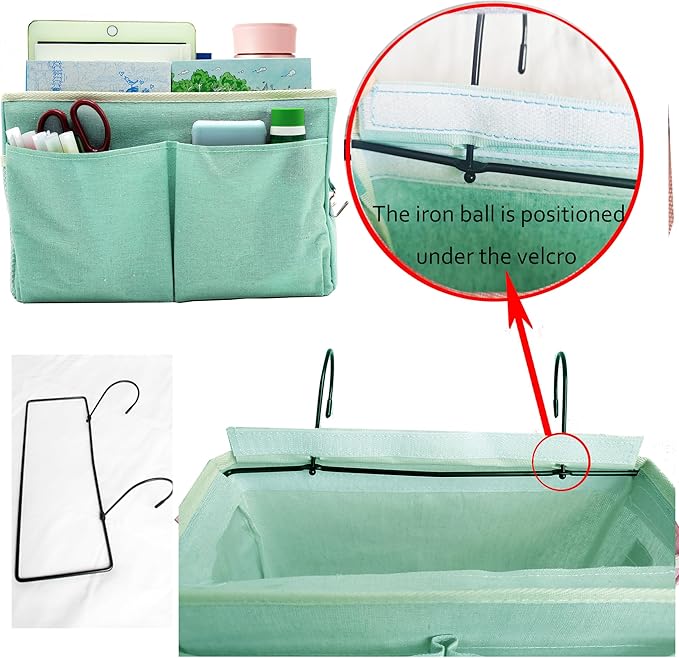 Someteth Bedside Caddy Bedside Hanging Storage Basket Multi-Function Organizer Caddy for Bunk and Hospital Beds Dorm Rooms Bed Rails, Can be Placed Glasses Books Mobile Phones(Green)