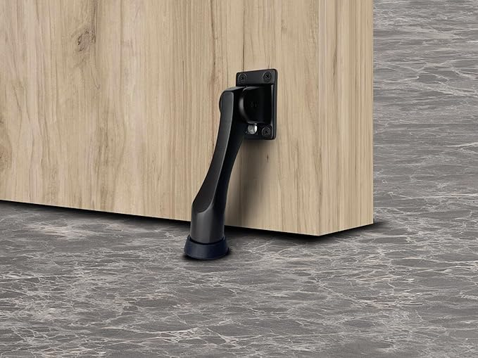 QCAA Solid Brass Drop Down Door Stop, 4", Matte Black, 2 Pack